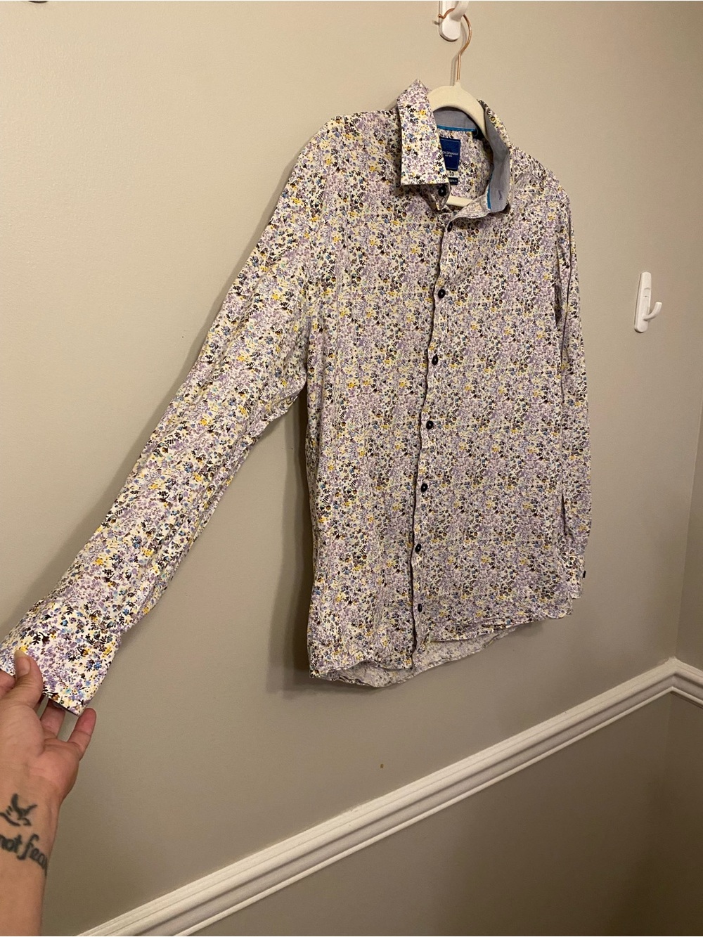 Floral Button-Down Shirt in Lavender and Yellow